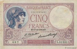 5 Francs FEMME CASQUÉE FRANCE  1932 F.03.16 VF-