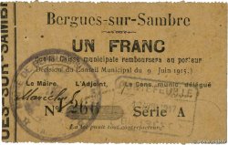 1 Franc FRANCE regionalism and various Bergues sur Sambre 1915 JP.02-0210 VF