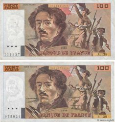 100 Francs DELACROIX imprimé en continu Lot FRANKREICH Hirson 1990 F.69bis.01a