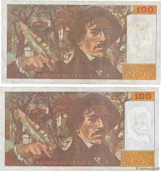 100 Francs DELACROIX imprimé en continu Lot FRANKREICH Hirson 1990 F.69bis.01a S to SS