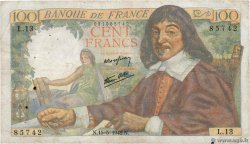 100 Francs DESCARTES FRANCIA  1942 F.27.01 MB