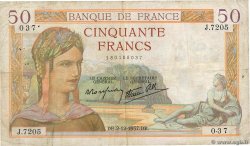 50 Francs CÉRÈS modifié FRANCE  1937 F.18.05 TB