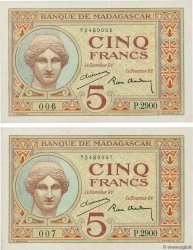 5 Francs Consécutifs MADAGASCAR  1937 P.035 SPL+
