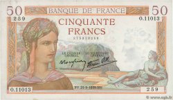 50 Francs CÉRÈS modifié FRANCIA  1939 F.18.31 SPL