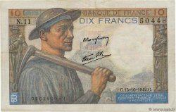 10 Francs MINEUR FRANCE  1942 F.08.04 TB+