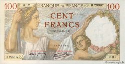 100 Francs SULLY FRANCE  1942 F.26.69 AU