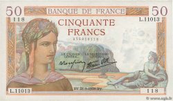 50 Francs CÉRÈS modifié FRANCE  1939 F.18.31 TTB