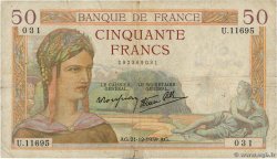 50 Francs CÉRÈS modifié FRANKREICH  1939 F.18.36 fS