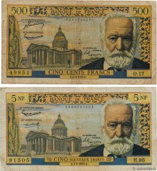 500 Francs  et 5 Nouveaux Francs VICTOR HUGO Lot FRANCIA  1954 F.LOT B