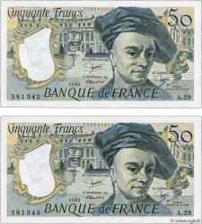 50 Francs QUENTIN DE LA TOUR Consécutifs FRANCE  1982 F.67.08 UNC-