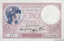 5 Francs FEMME CASQUÉE modifié FRANCIA  1940 F.04.17 SC