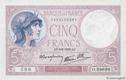 5 Francs FEMME CASQUÉE modifié FRANCIA  1939 F.04.04