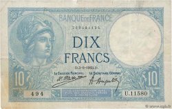 10 Francs MINERVE FRANCIA  1923 F.06.07 MB