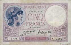 5 Francs FEMME CASQUÉE FRANCE  1924 F.03.08 F
