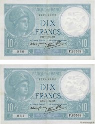 10 Francs MINERVE modifié Consécutifs FRANCE  1941 F.07.27 XF-