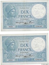10 Francs MINERVE modifié Consécutifs FRANCE  1941 F.07.28 XF-
