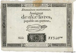 10 Livres filigrane républicain, gravure modifiée FRANKREICH  1792 Ass.36c