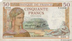50 Francs CÉRÈS modifié FRANKREICH  1939 F.18.33 fSS