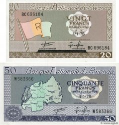 20 et 50 Francs Lot RWANDA  1976 P.06e et P.07c AU