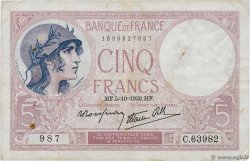 5 Francs FEMME CASQUÉE modifié FRANKREICH  1939 F.04.11