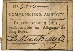 2 Sols FRANCE Regionalismus und verschiedenen Saint Ambroix 1792 Kc.30.091a