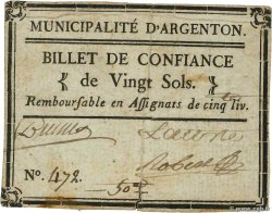 20 Sols FRANCE Regionalismus und verschiedenen Argenton 1792 Kc.36.004 S