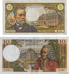 5 Francs PASTEUR et 10 Francs VOLTAIRE Lot FRANKREICH  1966 F.61.02 et F.62.38 S