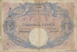 50 Francs BLEU ET ROSE FRANKREICH  1915 F.14.28 fSGE