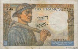 10 Francs MINEUR FRANKREICH  1943 F.08.08