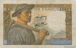 10 Francs MINEUR FRANKREICH  1942 F.08.06 S