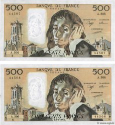 500 Francs PASCAL Consécutifs FRANCE  1990 F.71.43 SUP+