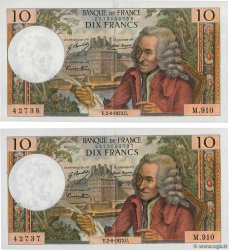 10 Francs VOLTAIRE Consécutifs FRANCE  1973 F.62.63 SUP+