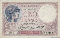 5 Francs FEMME CASQUÉE FRANCE  1933 F.03.17 VF