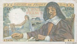 100 Francs DESCARTES FRANCE  1942 F.27.01 TB
