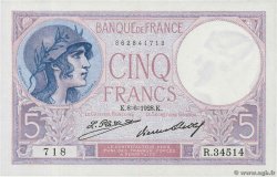 5 Francs FEMME CASQUÉE FRANKREICH  1928 F.03.12