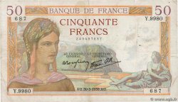 50 Francs CÉRÈS modifié FRANCE  1939 F.18.24