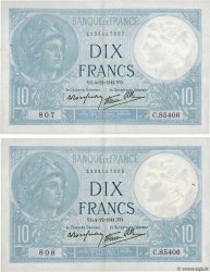 10 Francs MINERVE modifié Consécutifs FRANCIA  1941 F.07.30 SPL