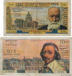 5 Nouveaux Francs VICTOR HUGO et 10 Nouveaux Francs RICHELIEU Lot FRANCIA  1959 F.56.03 et F.57.01 RC+