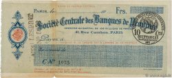 Francs FRANCE regionalismo e varie Paris 1915 DOC.Chèque BB