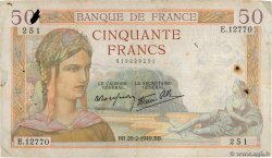 50 Francs CÉRÈS modifié Lot FRANCE  1940 F.18.40 B
