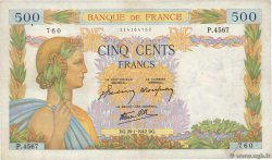 500 Francs LA PAIX FRANCE  1942 F.32.28 TB+
