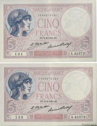 5 Francs FEMME CASQUÉE Consécutifs FRANCIA  1931 F.03.15 SPL