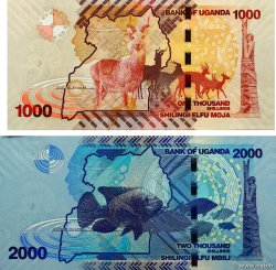 1000 et 2000 Shillings Lot OUGANDA  2010 P.49a et P.50a pr.NEUF