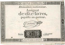 10 Livres filigrane royal FRANKREICH  1792 Ass.36a