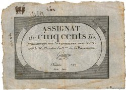 500 Livres FRANCE  1794 Ass.47a TB