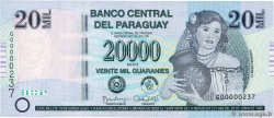 20000 Guaranies Petit numéro PARAGUAY  2015 P.238b pr.NEUF