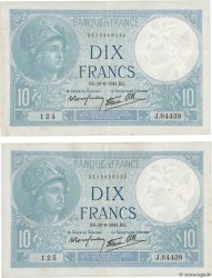 10 Francs MINERVE modifié Consécutifs FRANCIA  1941 F.07.29 BB