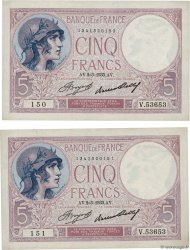5 Francs FEMME CASQUÉE Consécutifs FRANCIA  1933 F.03.17 EBC