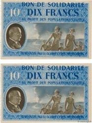 10 Francs BON DE SOLIDARITÉ Consécutifs FRANCE regionalismo e varie  1941 KL.07A4