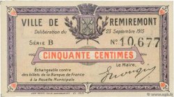 50 Centimes FRANCE regionalism and miscellaneous Remiremont 1915 JP.88.062